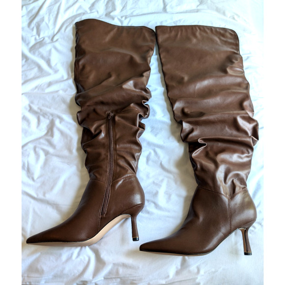 Meya Over the Knee Brown Stiletto Boots Slochy Wide Calf SZ 9.5 - Picture 4 of 8